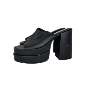 Steve Madden Cager Black Leather Double Platform High-Heel Slide Sandal Size 11M